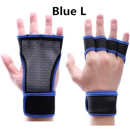 Тяжелая атлетика запястье Поддержка тренажерный зал Фитнес рука ремни половина палец ладони запястье протектор гантели Турнике спортивные перчатки L365 - Цвет: Blue L