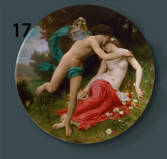 Bouguereau живопись декоративные тарелки керамическое домашнее художественное блюдо отель фон дисплей мать и ребенок картина маслом тарелка - Цвет: 17