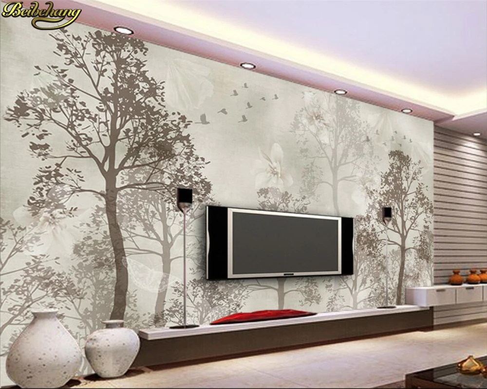 

beibehang Custom Photo Wallpaper Mural Nostalgic Abstract Wood White Flower Butterfly TV Background Wall papel de parede