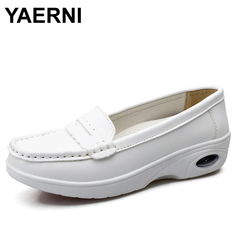 

YAERNI Women Flat Platform Shoes Woman White Shoes Comfort Women Loafers Slip On Moccasins Shoes Woman Nurse Plus Size 35-40