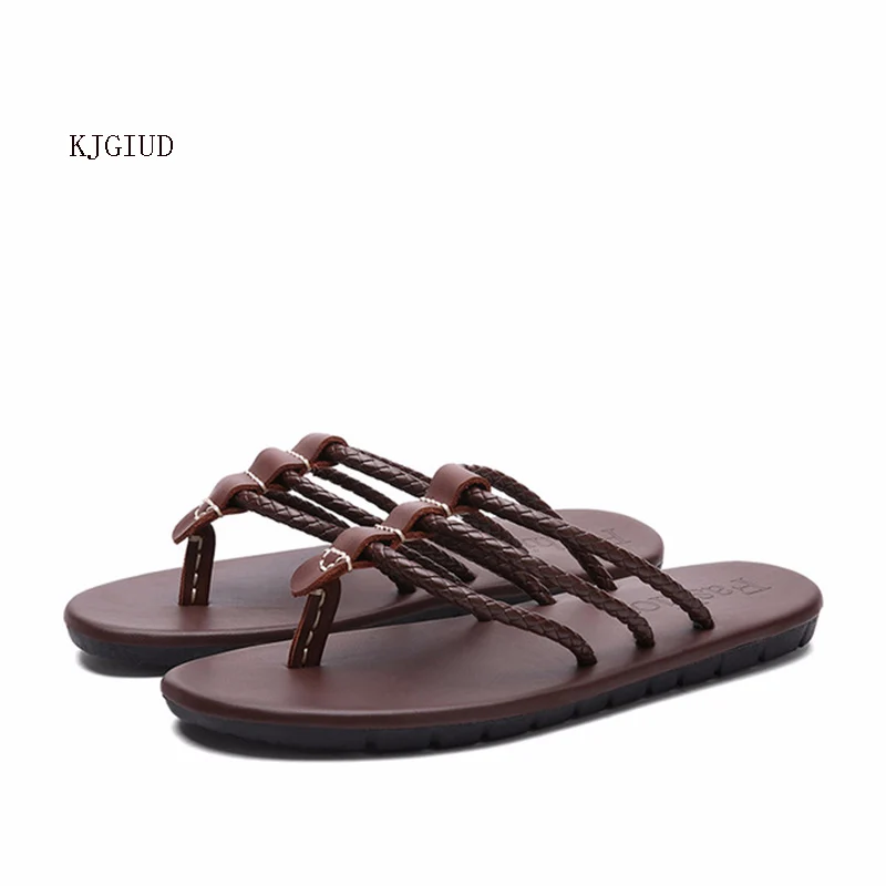 

2019 New Soft Bottom Leather Slippers Deodorant Sandals And Slippers Men's Summer Flip Flops Wild Non-slip Beach Shoes