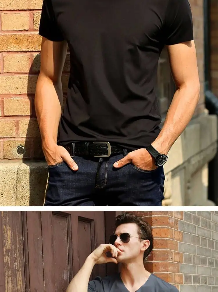 Высокое качество ледяной шелк летняя футболка мужская повседневная с коротким рукавом однотонная мужская футболка модная крутая футболка для мужчин