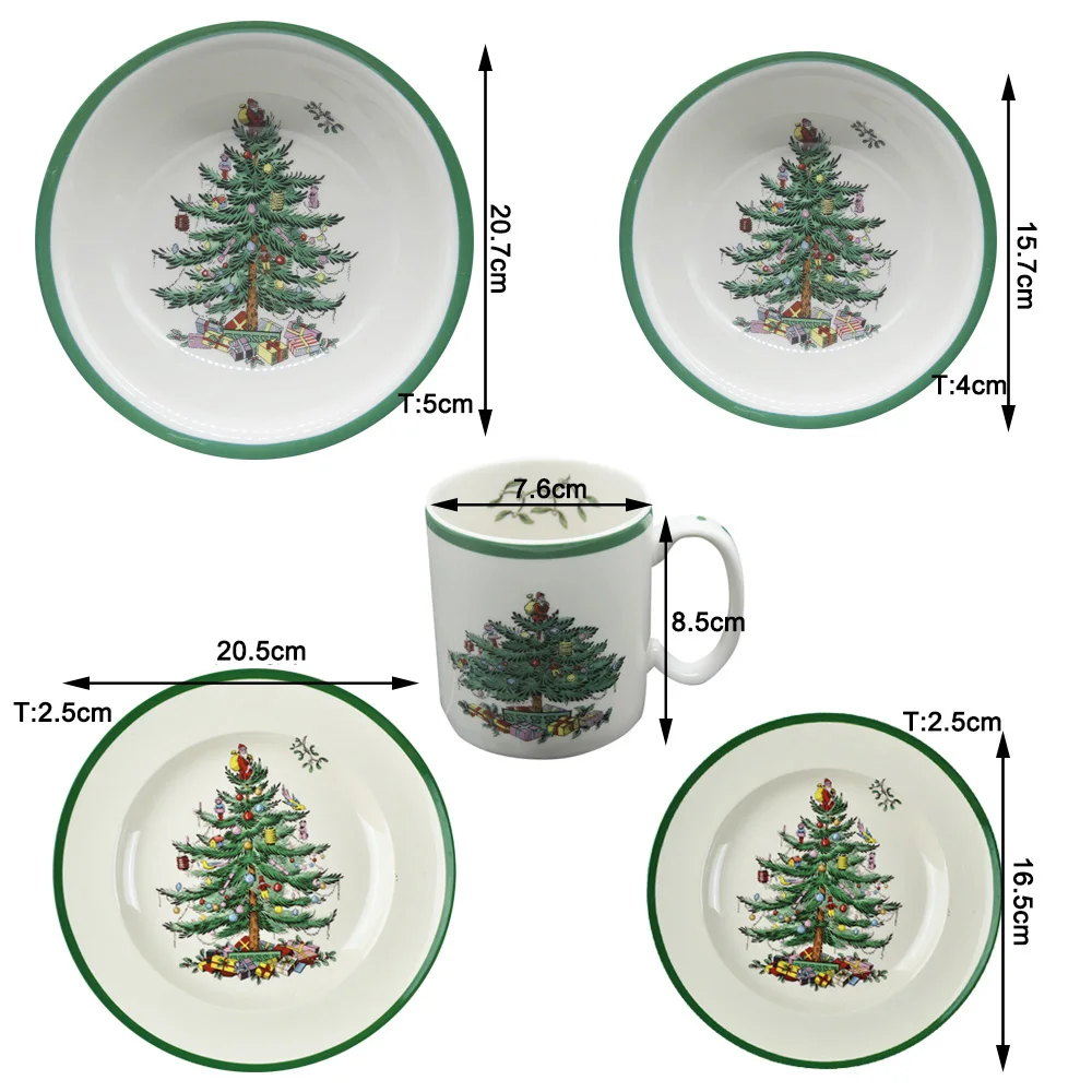 5 pcs/ Set Christmas Tree Ceramic Dinnerware Set Breakfast Plate Beef Dishes Dessert Dish Fruit Snack Plate Simple