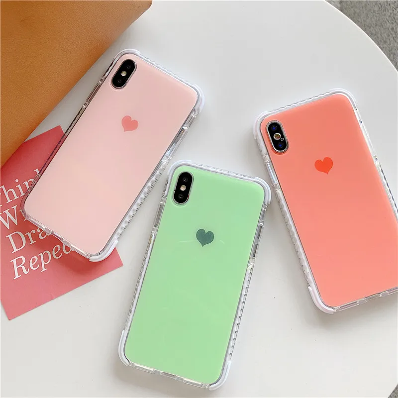 Anti-knock pure color loving heart Transparent Orange green pink IMD phone Case For Apple iphone 6 6s 7 8 Plus X XS XR MAX case |