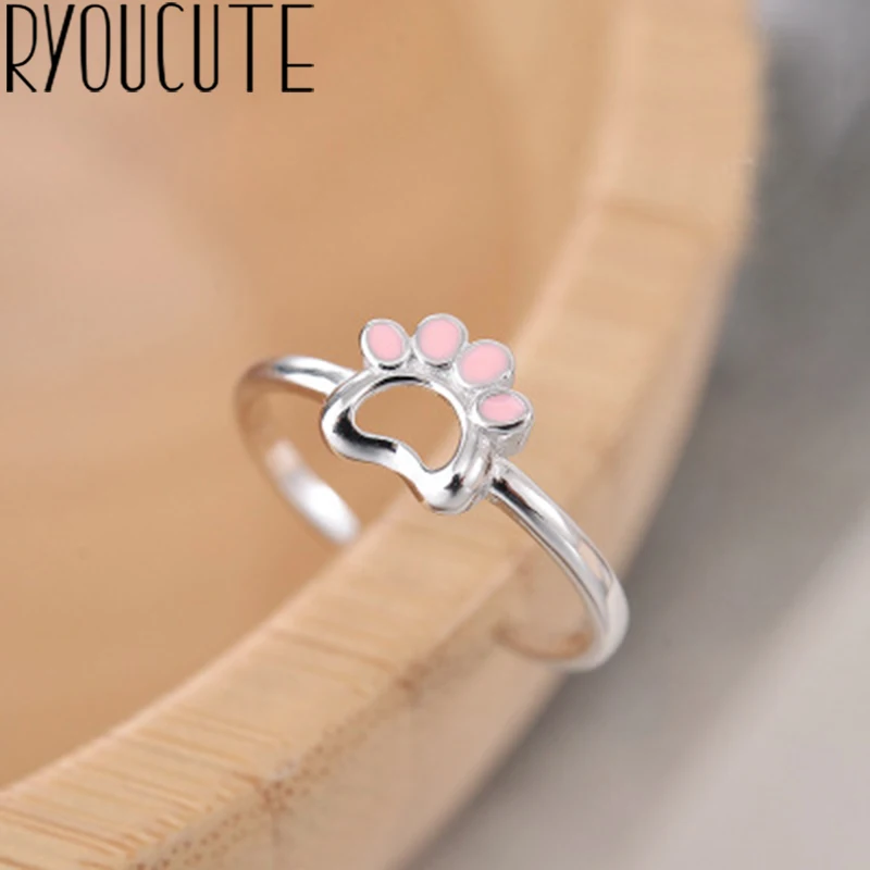 

New 925 Sterling Silver Pink Cat Rings for Women Adjustable Size Rings Fashion Wedding Jewelry Finger Ring Anillos Mujer Bijoux