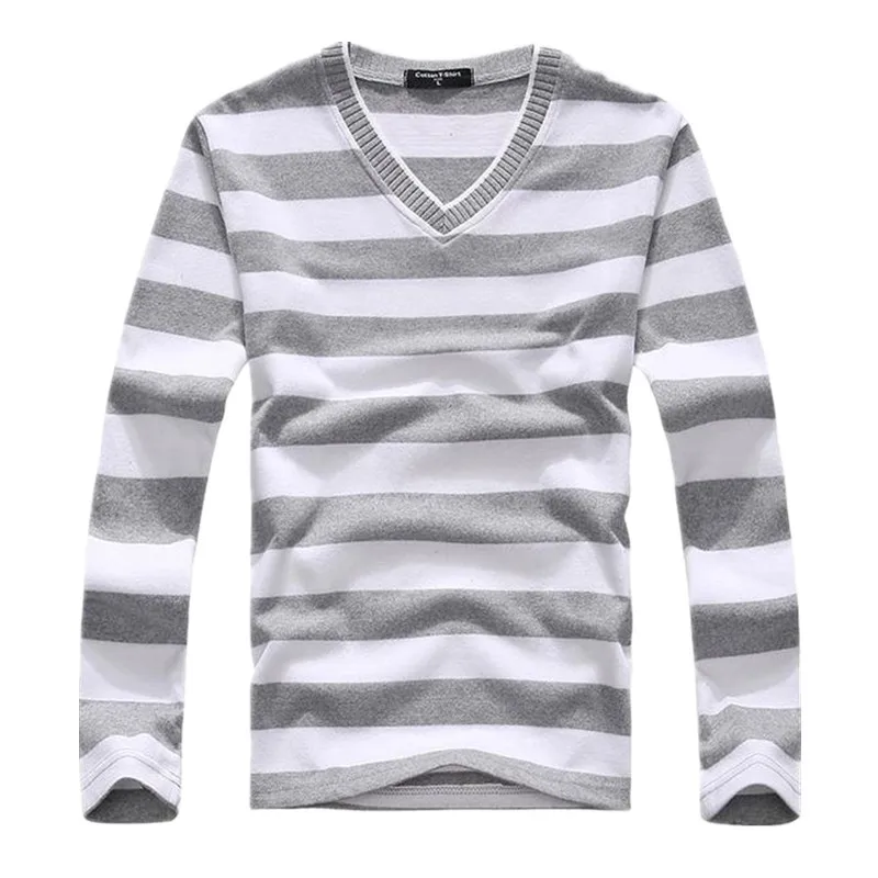 

2019 Spring,Autumn Men's V-Neck Long Sleeve Knitted T Shirts Man Casual Stripe Base Shirt Men's Tops SSW566