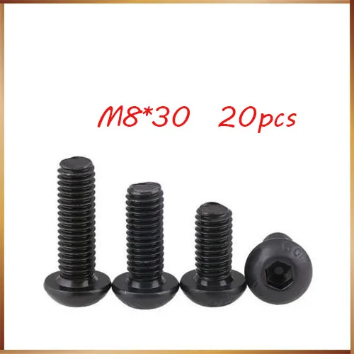 

Free Shipping 20pcs M8x30 mm M8*30 mm yuan cup Half round pan head black grade 10.9 carbon Steel Hex Socket Head Cap Screw