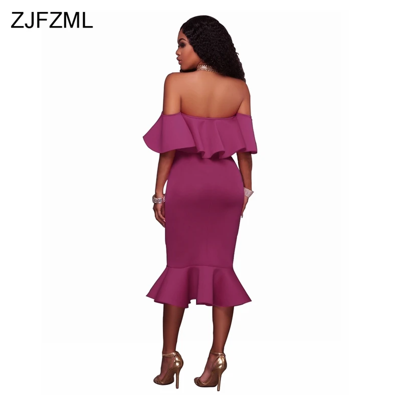 ZJFZML, новинка, модное Бандажное платье, розовое, с открытыми плечами, платье миди, сексуальное, без бретелек, с оборками, платья, вечерние, для клуба, облегающее платье