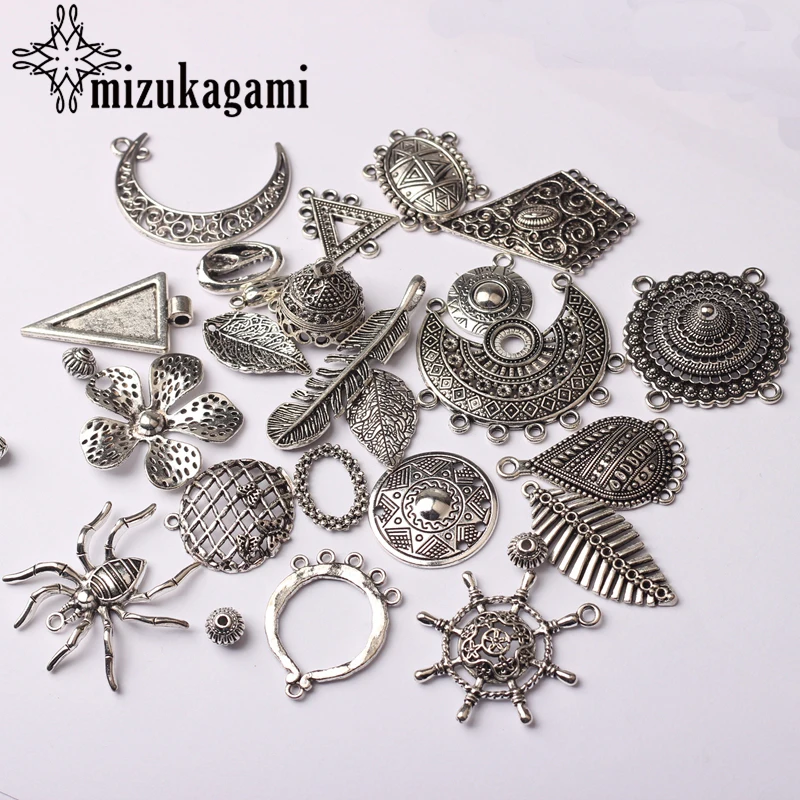 Retro Zinc Alloy Silver Charms 1 Pack/lot Random Mixed Charms Connector For DIY Earrings Jewelry Making Accessories