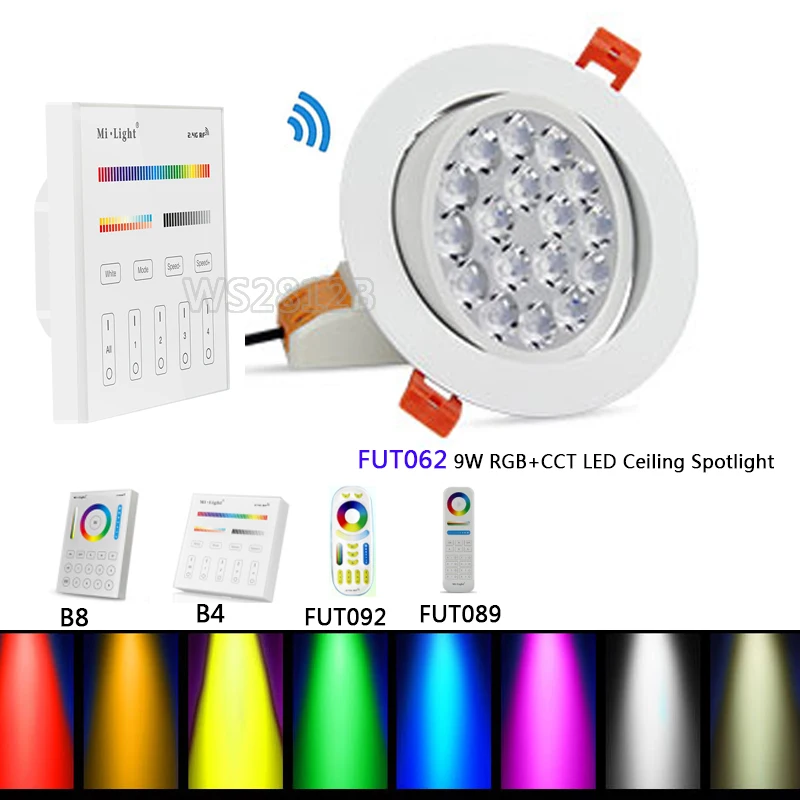 

Miboxer 9W RGB+CCT Round FUT062 LED Ceiling Spotlight AC86-265V compatiable with FUT089/FUT092/B8/B4/T4 remote