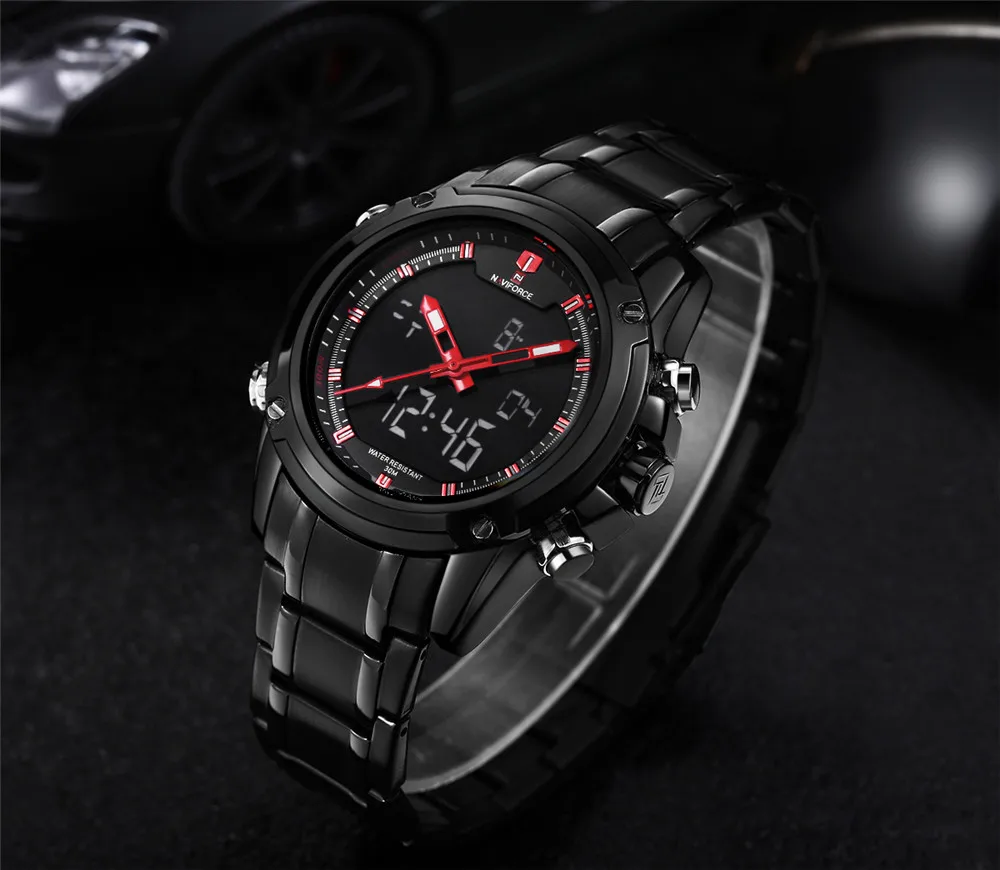 NAVIFORCE Watches Men Luxury Brand Famous Logo Military LCD Luminous Analog Digital Date Week Alarm