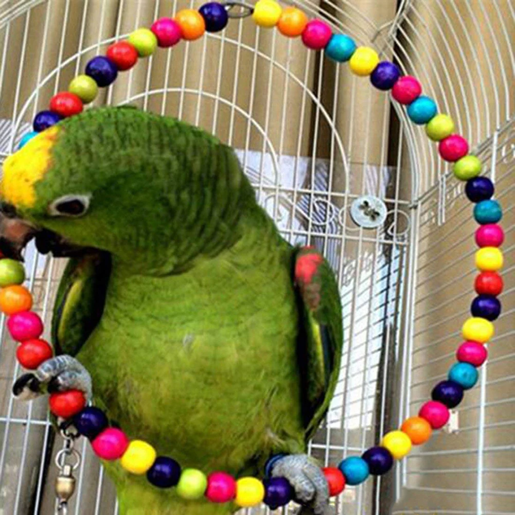 Разноцветные деревянные бусины попугай качели клетка птица спиральная лестница попугай укусы игрушка
