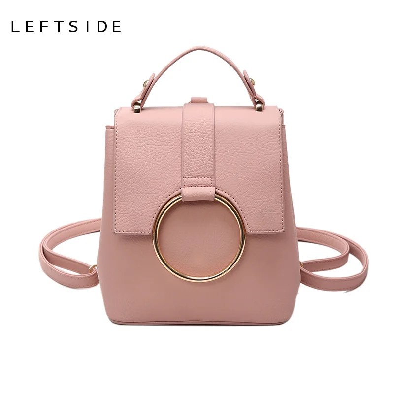 LEFTSIDE 2017 Sweet Mini Pu Leather Backpack Women Retro Pink backpacks Bags Womens small Ring back