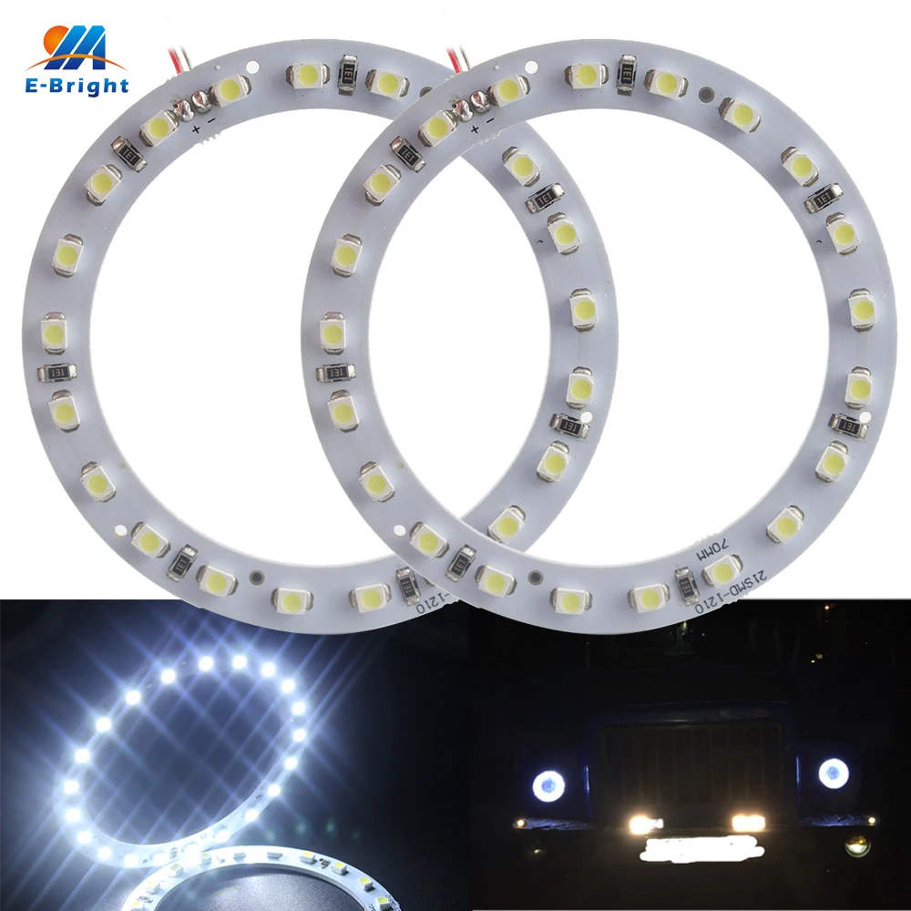 

YM E-Bright 2 PCS Angel Eye 1210 21 LEDs 70MM 3528 7CM Headlight Halo Ring 12V DC 21 SMD For Car Lights Cold White