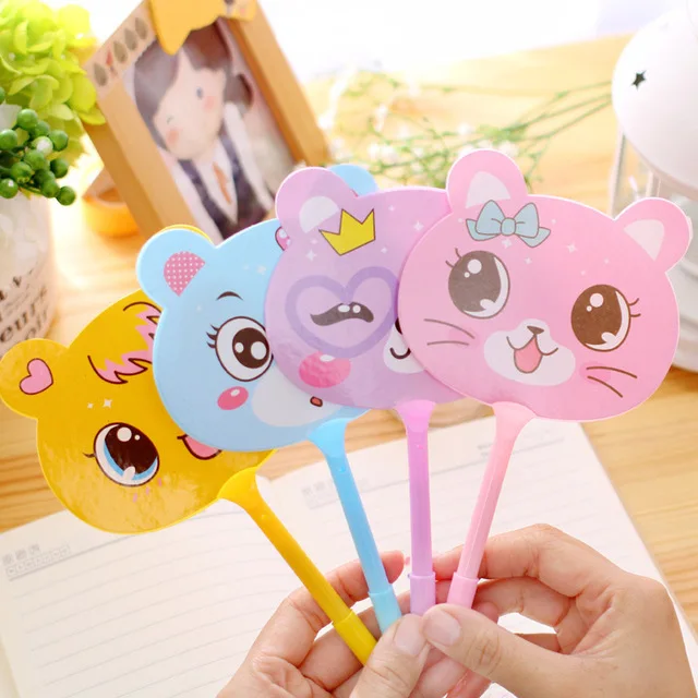

Cartoon Kawaii Girls Fan Ballpoint Pen Lovely Animals Expression Ball Pens For Kids Student Gift School Supplies Cute Stationery