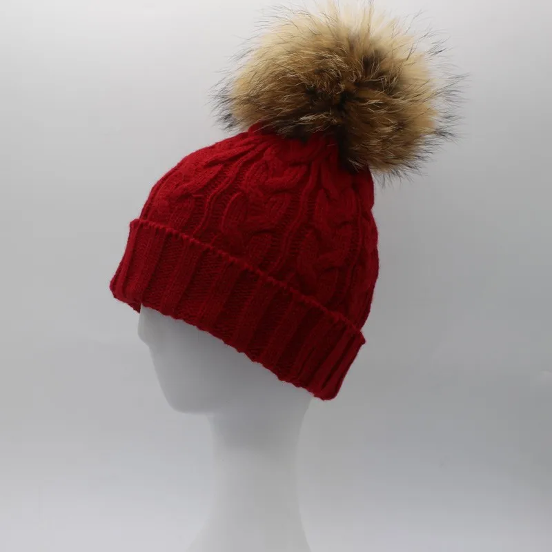 FURANDOWN зимние женские головные уборы шерстяные Вязанные Трикотажные Шапочки 18 см шапка с большим помпоном для женщин