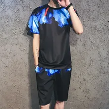 2019 Summer New 3d Print Short Sleeve Suit Male Couple Short Sleeve T Shirt Shorts Suit Set Two Pieces Plus Size M-5XL