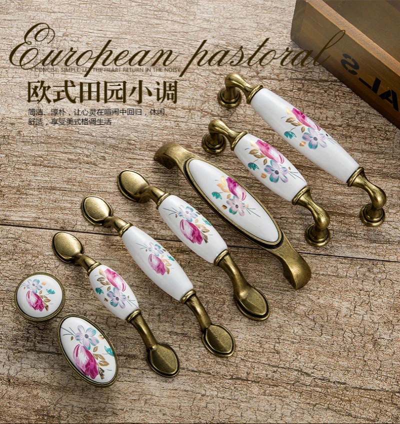 

Vintage Bronze Ceramic Door Handles Cabinet Cupboard Wardrobe Drawer Closet Pull Knobs Kitchen Furniture Hardware Accessories