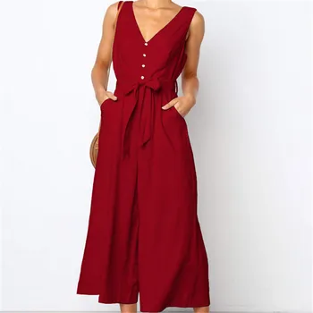 

Fashion Ladies Jumpsuit Pure Color Sexy Deep V-Neck Backless Halter Jumpsuits Long Romper Playsuit Loose Bodycon Club Jumpsuit