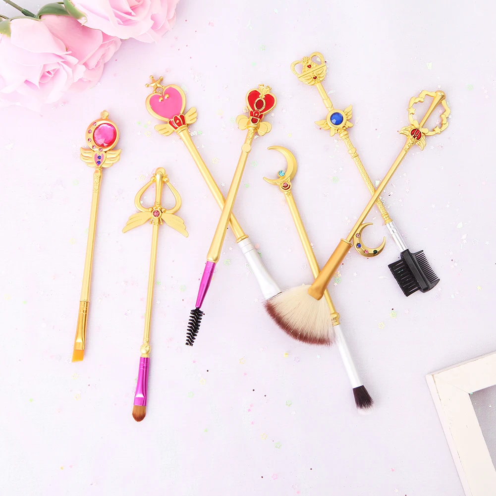 

BBL 7 Piece Anime Sailor Moon Gold Makeup Brushes Set Cardcaptor Sakura Wands Foundation Brush Lip Eyes Make Up Tools Maquiagem