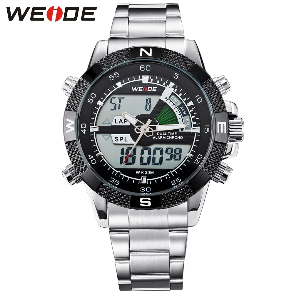 

WEIDE Brand Men Military Watch Full Stainless Steel Band Original Japan Quartz 3ATM Waterproof Auto Date Male Clock Men Watch