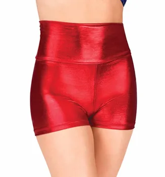 

Girls Women Red High Waist Dance Shorts Metallic Black Gymnastics Shorts Gold Workout Shorts Silver Stage Performance Shorts