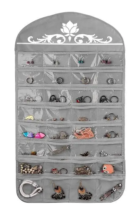 Hot Fashion 80 Compartments Hanging Storage Bag Jewelry Earring Necklace Brooch Bag Closet Display Visible Non-woven Fabrics PVC (9)