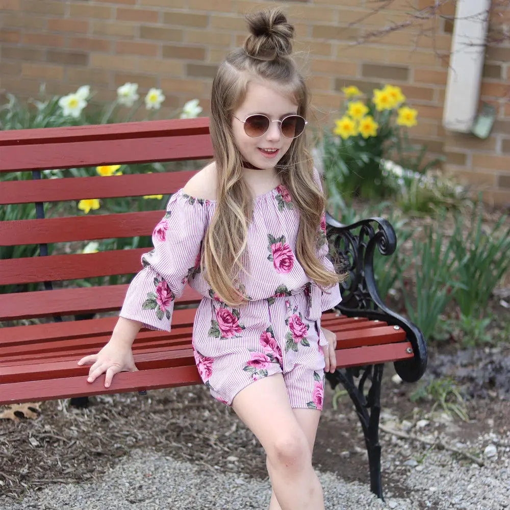 

Pudcoco Kids Baby Girl Floral Romper Jumpsuit Off Shoulder Long Seelve Playsuit Sunsuit Girl Clothes Outfits