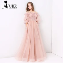 Laiputer пыльно-розовое платье с вырезом лодочкой и рукавами средней длины, потрясающее дешевое сексуальное просвечивающее длинное вечернее платье для выпускного вечера на заказ