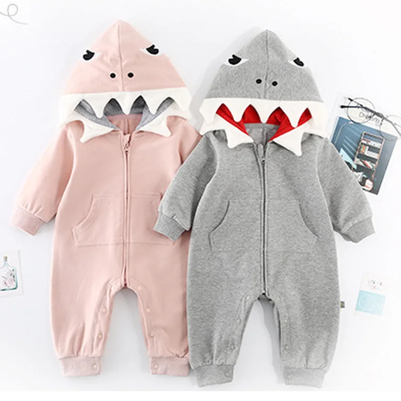 

Cute Shark Pattern Hooded Baby Rompers for Babies Boys Girls Newborn Baby Cartoon Jumpsuit Cotton Infant Costume Outfit