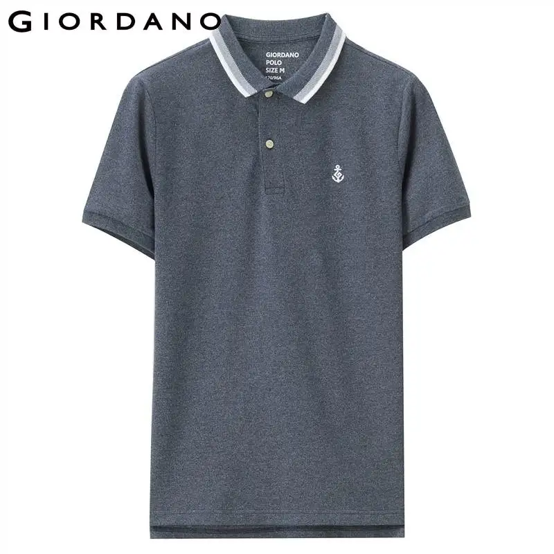 Giordano футболка Polo slim fit с короткими рукавами, с вышивкой якоря на груди, имеет несколько цветовых решений, а так же размеров - Цвет: 66Blue