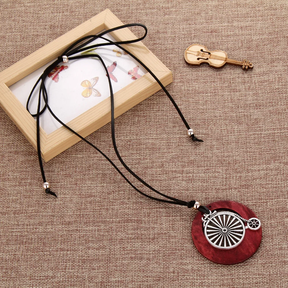 

men Long Necklace vintage woman Necklaces jewelry statement alloy bike pendants wooden pendant collares mujer choker necklace