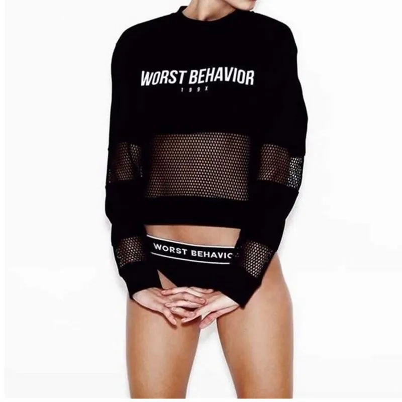 New 2016 Casual Round Neck Hedging Sweatshirt Women mesh Hollow Out Female Hoodies Loose All-Match Bottoming Sudaderas S~L |