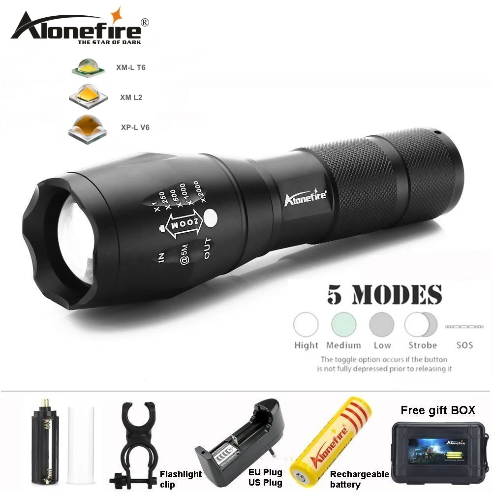 

AloneFire E17 led flashlight XML T6 Tactical 5000LM Waterproof Zoomable Torch light led zaklamp AAA 18650 rechargeable battery