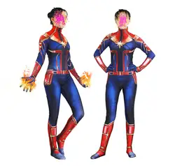 Новый фильм версия капитан, для косплея костюм MS Marvel Carol Danvers Бри Ларсон Zentai Комбинезоны для женщин костюмы для Хэллоуина