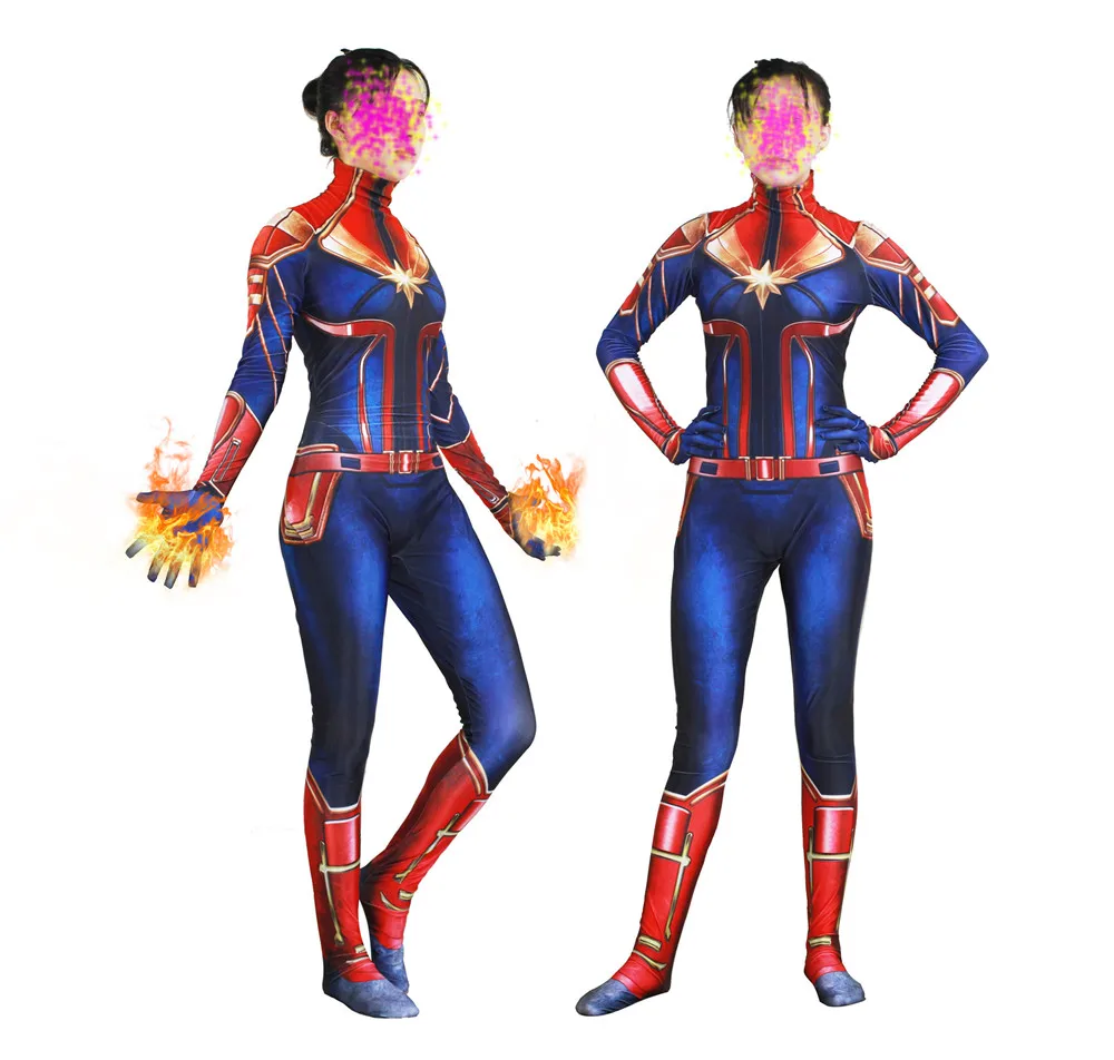 

New Movie Version Captain Cosplay Costume Ms Marvel Carol Danvers Brie Larson Zentai Jumpsuits Halloween Suits
