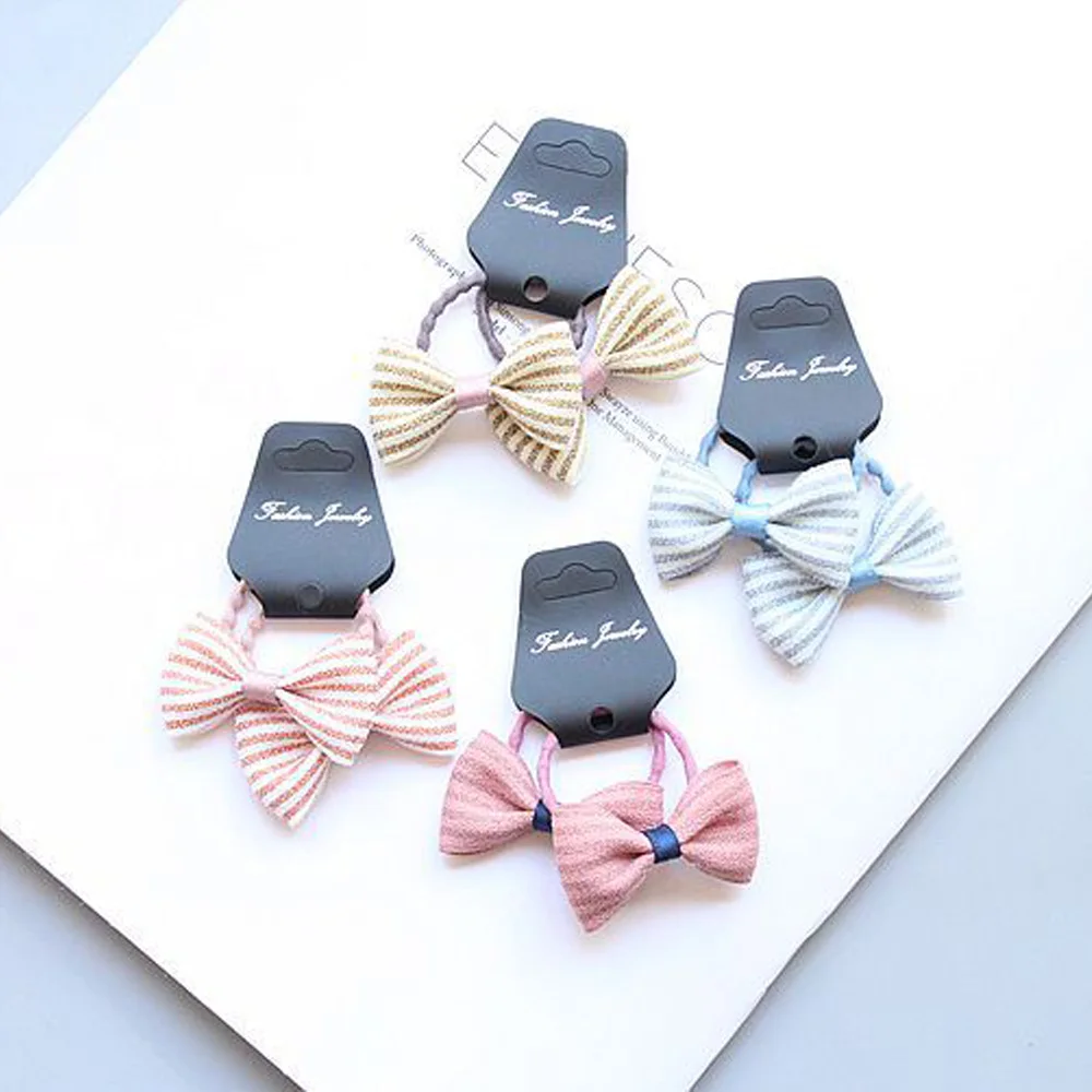 Cute Little Girl's Fabric Bow Hair Bands Checks Holders Elastic Hair Ties Hair Accessories For Kids Tot HT089