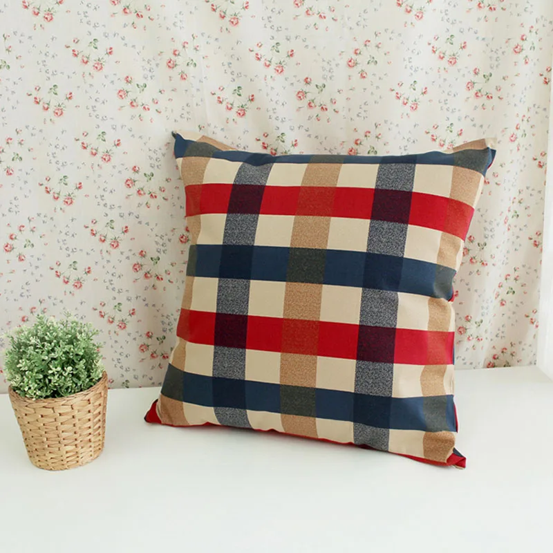 European Plaid red blue Cushion Cover Pure cotton Seat throw Pillow