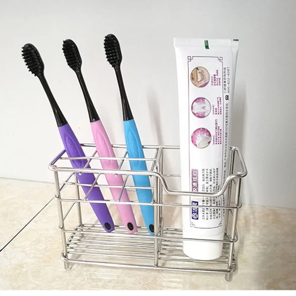 

Stainless Steel Bathroom Toothbrush Toothpaste Holder Pen Holder Stand Razor Organizer Rack Shelve