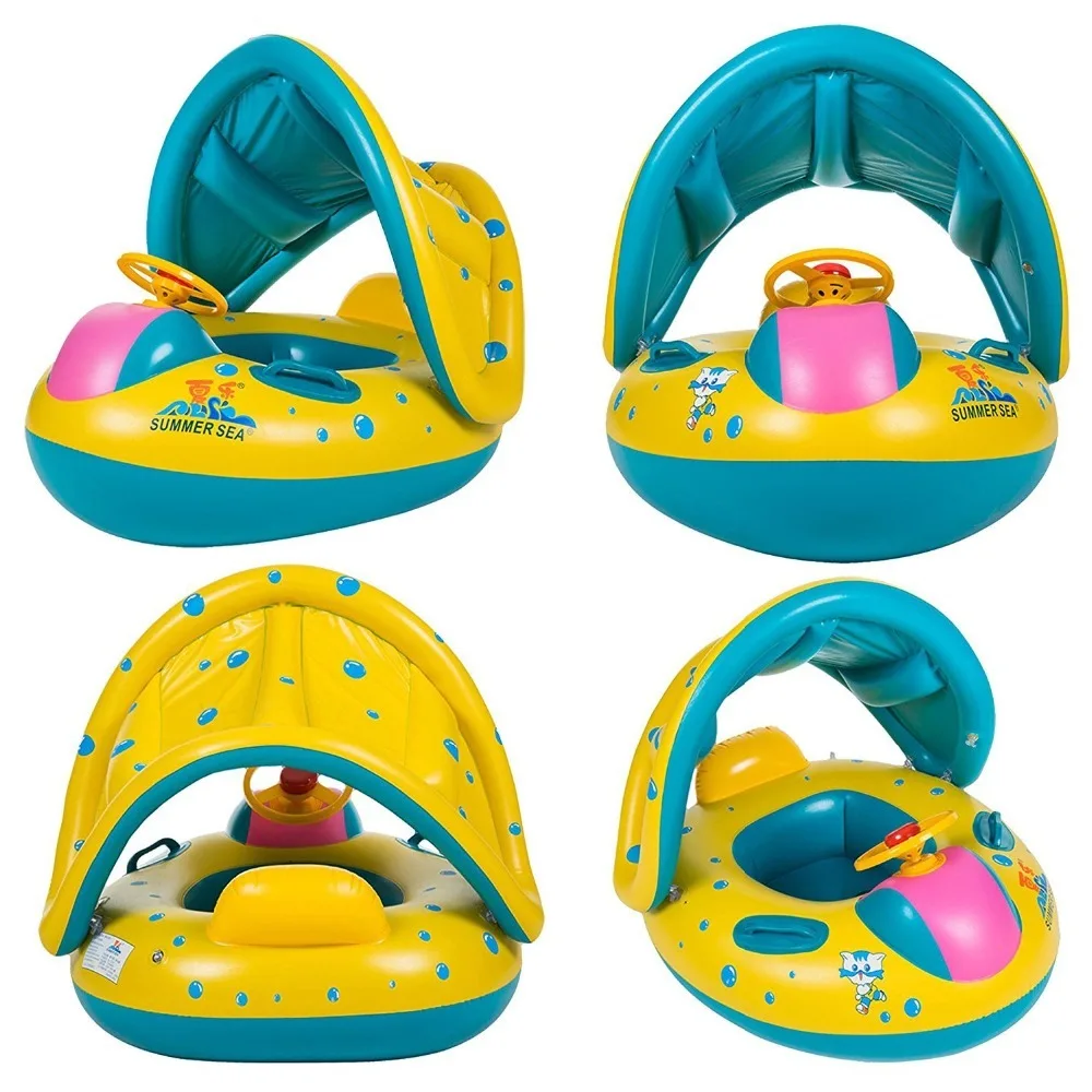 Регулируемые безопасные надувные детские плавательные кольца для бассейна для младенцев плавательный бассейн поплавок сиденье с защитой от солнца круг для купания для малышей Надувное колесо