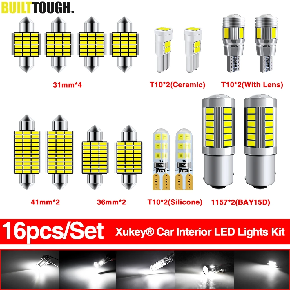 

Xukey 16X Car Interior Dome Map Cabin Trunk LED Lights Kit License Plate Festoon Reading Bulb Globes T10 1157 White Replace Set