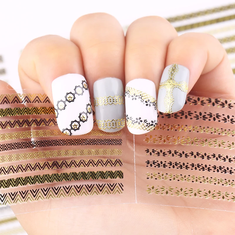 для огтей 24 шт./лот наклейки ногтей золотой полосой сердце любовь блеск DIY