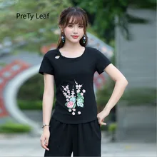 Новая хлопковая футболка с короткими рукавами в национальном стиле