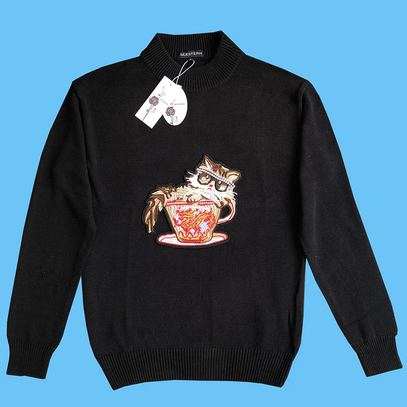 

Seestern brand clothing men's sweater autumn and winter fashion applique embroidery dragon cup cat leisure New Youth warmth tops