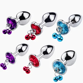 New small size Metal Anal beads butt plug jewelry crystal bell rings insert dildo insert gay Sex toys for men women 6