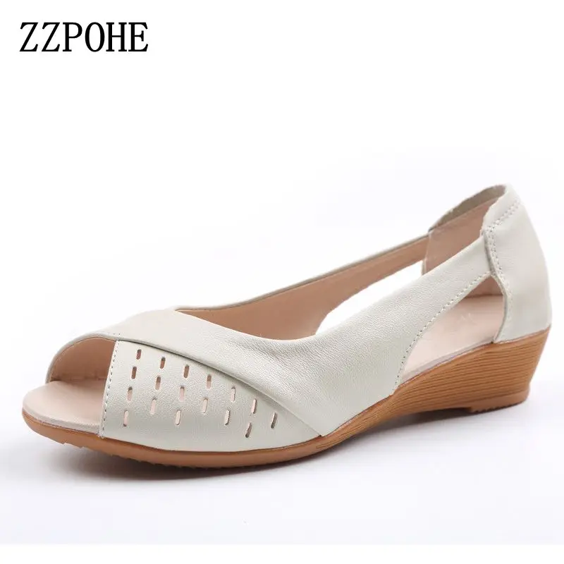 

ZZPOHE Women Shoes 2017 Summer New Fashion Genuine Leather Woman Sandals Plus Size Ladies Flats Sandals Female Sandals