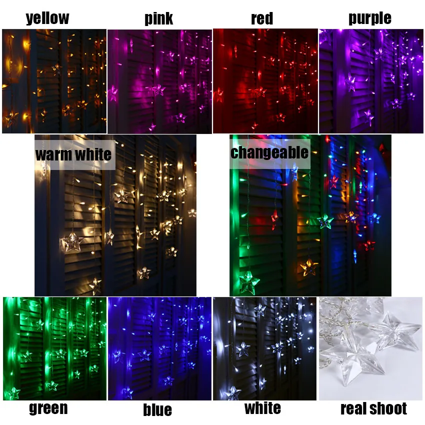 JULELYS Star LED Curtain Light Christmas Garland Window LED Lights Decoration For Wedding Holiday Party Home Room Festoon Decor JULELYS Star LED Curtain Light Christmas Garland Window LED Lights Decoration For Wedding Holiday Party Home Room Festoon Decor