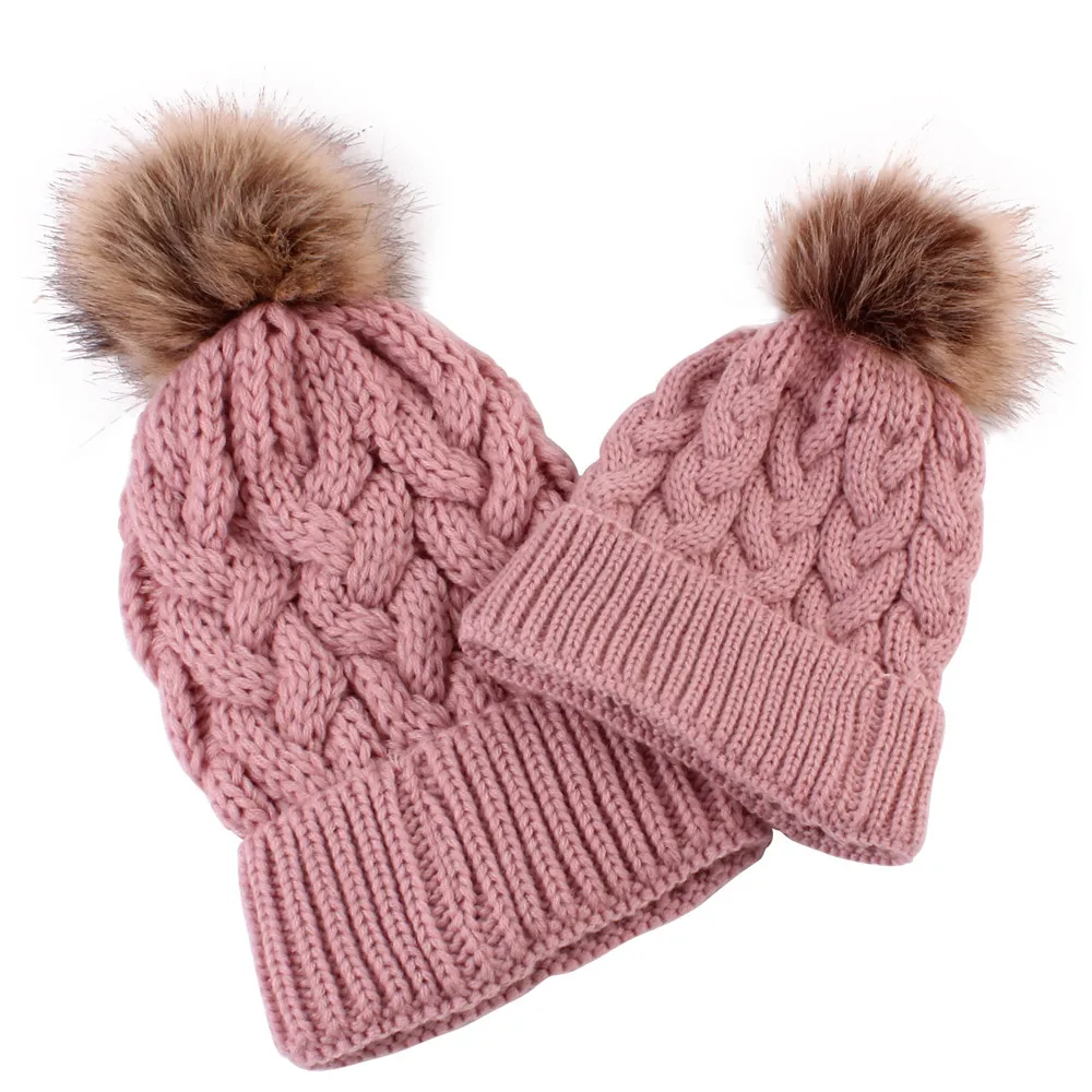 ARLONEET/шапка для мамы и ребенка; однотонная шляпа для маленьких девочек; зимняя шапка с помпонами для новорожденных; шляпы для девочек