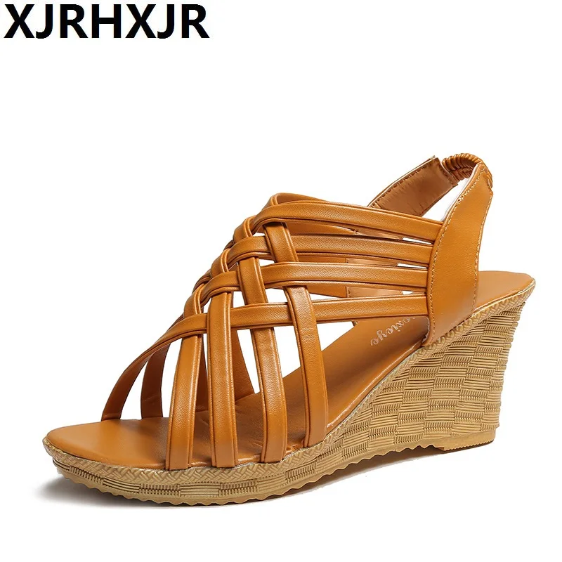 

XJRHXJR Women Summer Sandals Flip Flops 2019 Summer Fashion Rome Slip-on Non-slip Shoes Casual Wedge Sandals Zapatos De Mujer