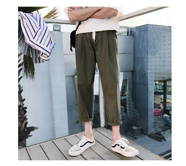 Летние эстетические модные новые трендовые однотонные простые свободные прямые повседневные мужские брюки